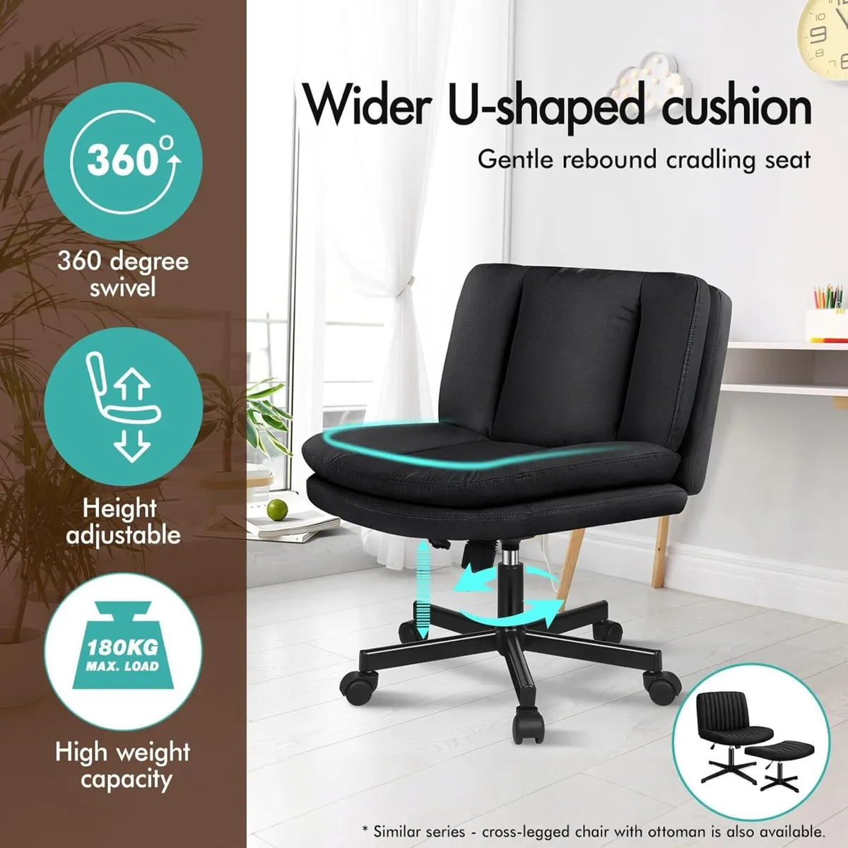 Cross Legged Office Chair Wide Seat Armless Desk - Image 4