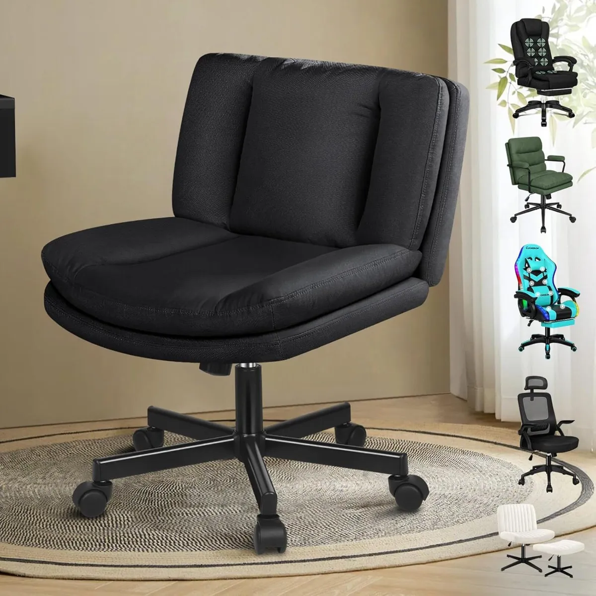 Cross Legged Office Chair Wide Seat Armless Desk - Image 1