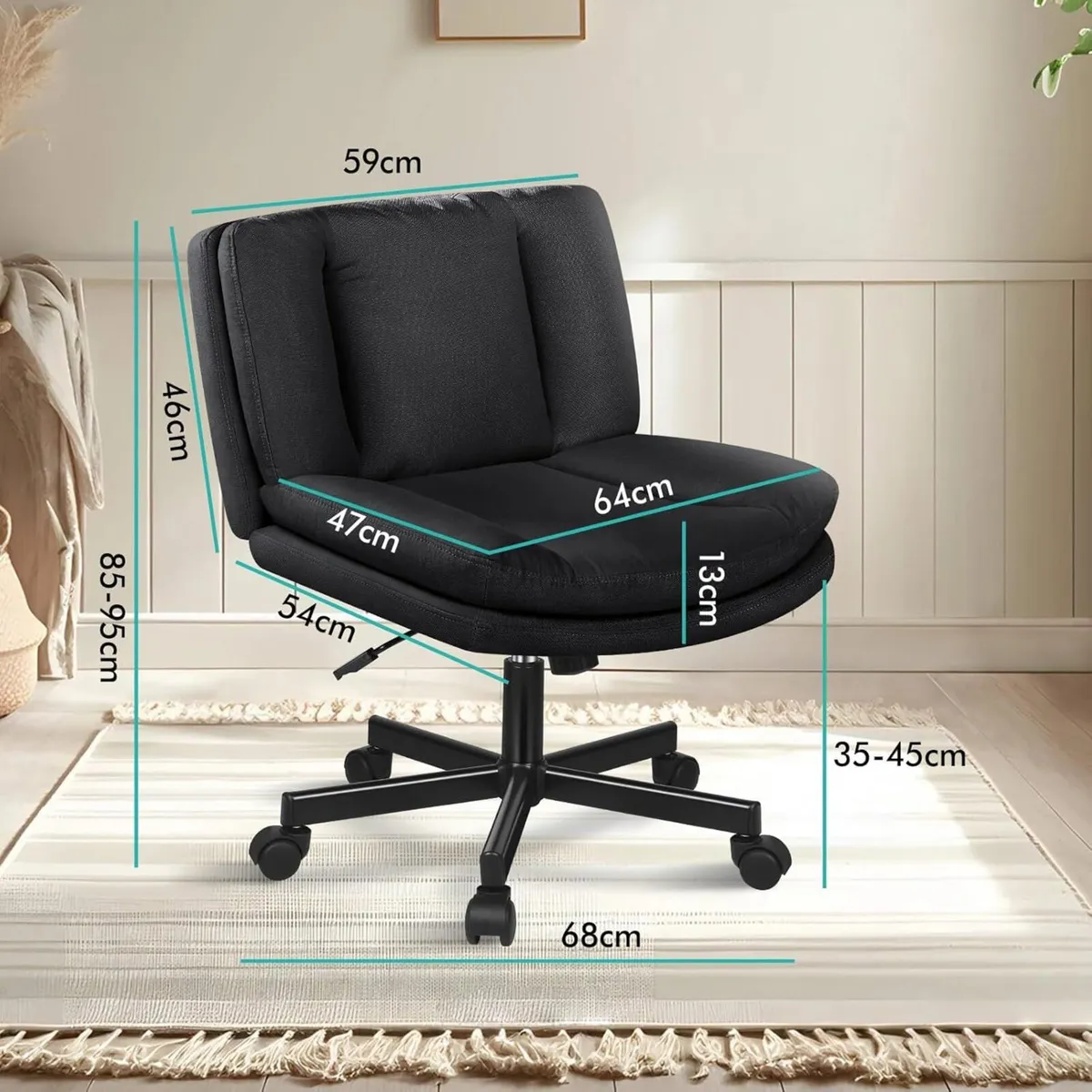 Cross Legged Office Chair Wide Seat Armless Desk - Image 2