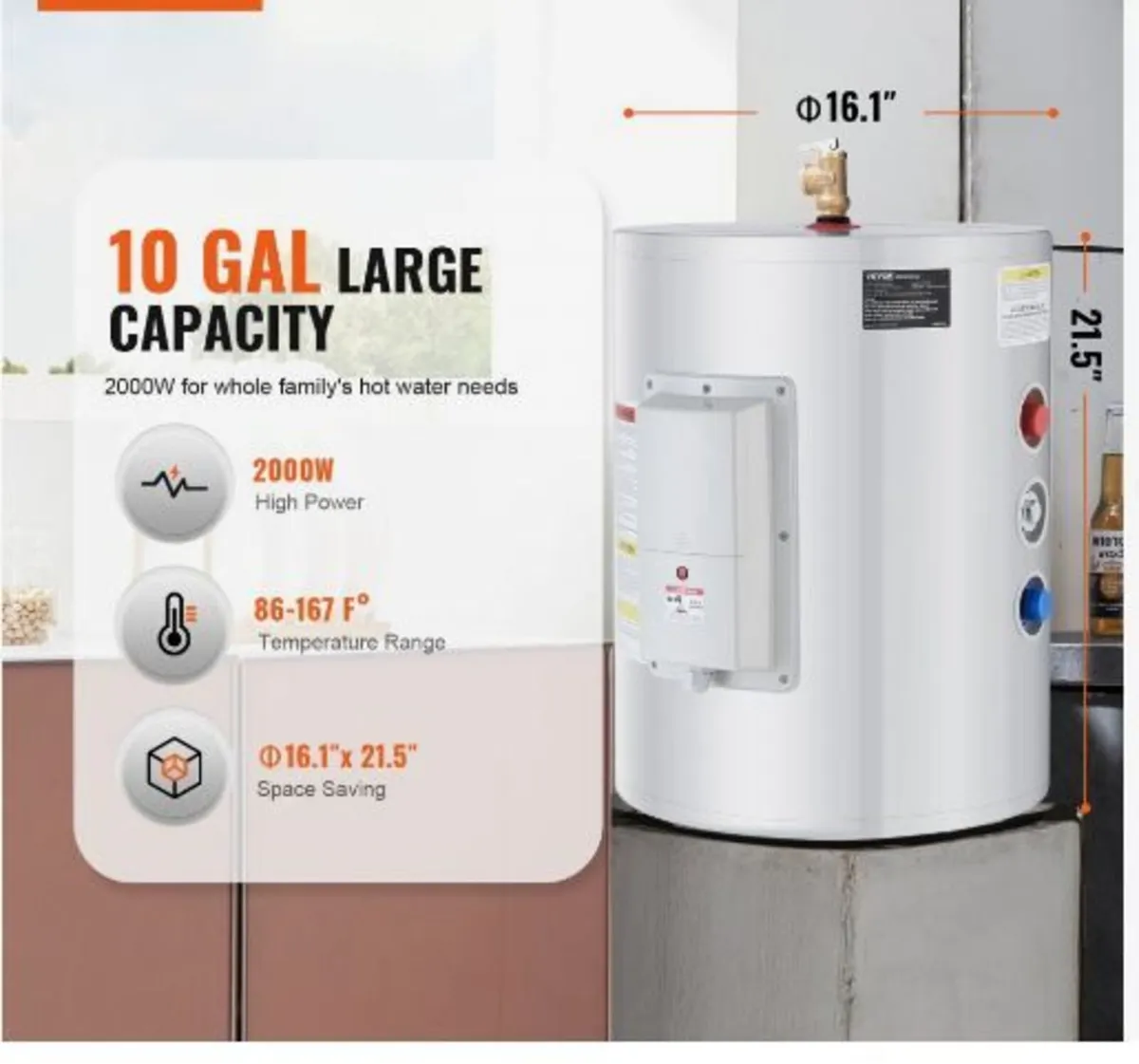 Electric Water Heater, 10 Gallon Tank Instant Hot - Image 2