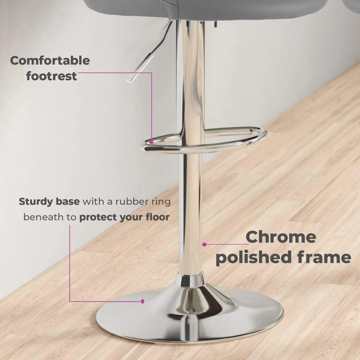 2X Madrid Chrome Gas Lift Swivel Faux Leather - Image 3