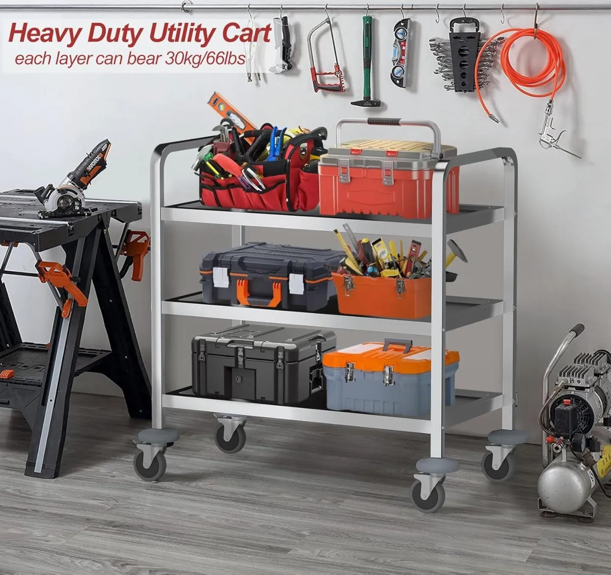 3 Tier Stainless Steel Trolley 750x400x835mm - Image 2