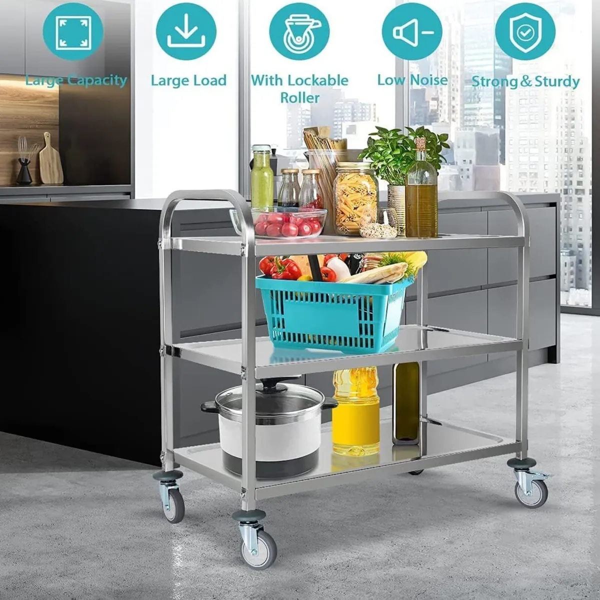 3 Tier Stainless Steel Trolley 750x400x835mm - Image 4
