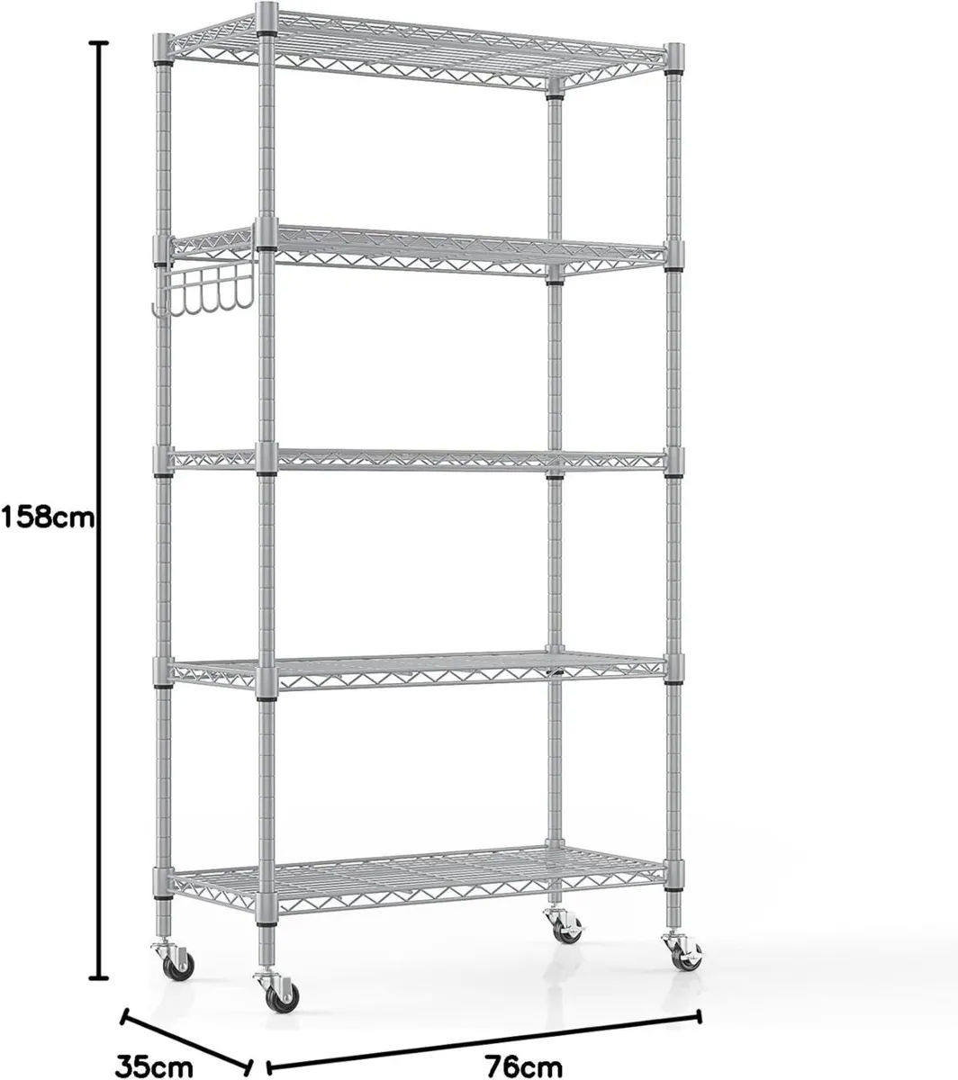 5-Tier Wire Shelving Unit with Wheels 76W x 35D - Image 3