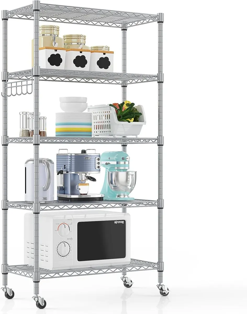 5-Tier Wire Shelving Unit with Wheels 76W x 35D - Image 1