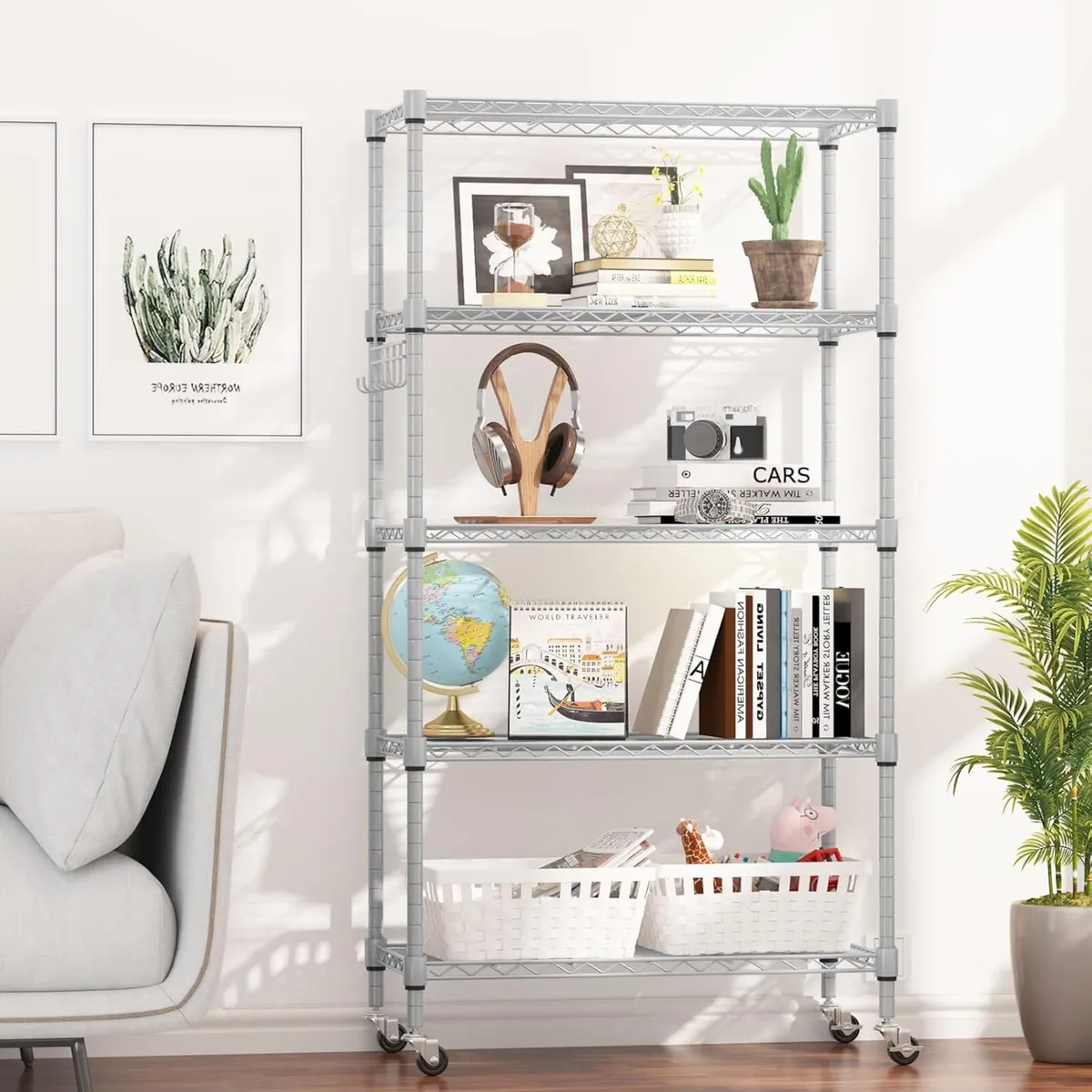 5-Tier Wire Shelving Unit with Wheels 76W x 35D - Image 2