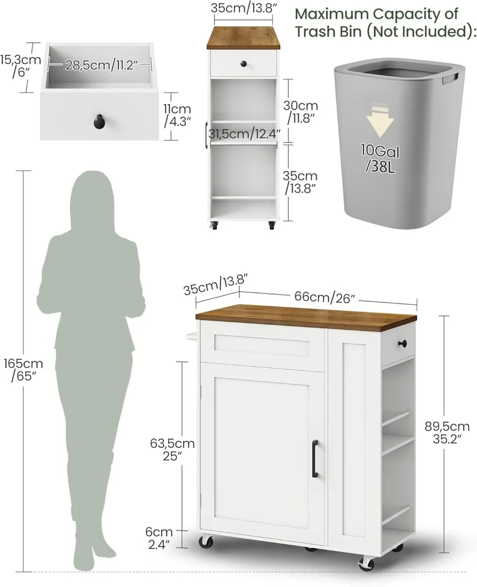 Mobile Kitchen Island Storage Trolley with Hidden - Image 3