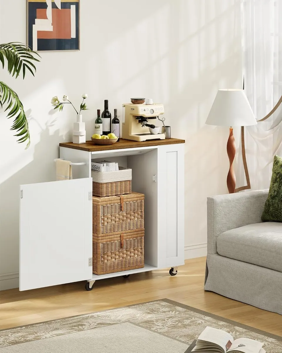 Mobile Kitchen Island Storage Trolley with Hidden - Image 4