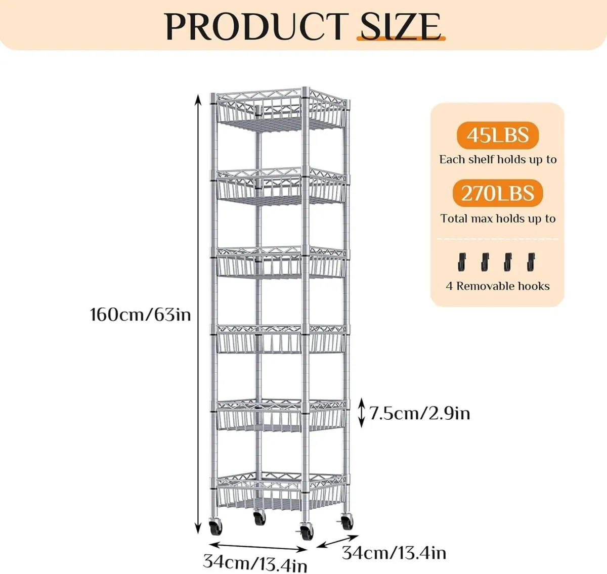6-Tier Shelving Unit on Wheels Slim Metal Storage - Image 3