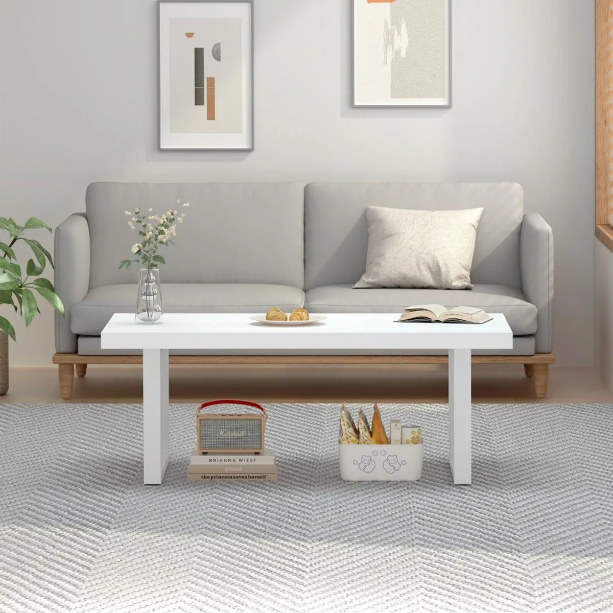White Coffee Table Modern Minimalist Wooden - Image 4