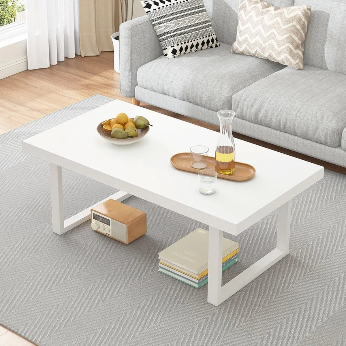 White Coffee Table Modern Minimalist Wooden - Image 1