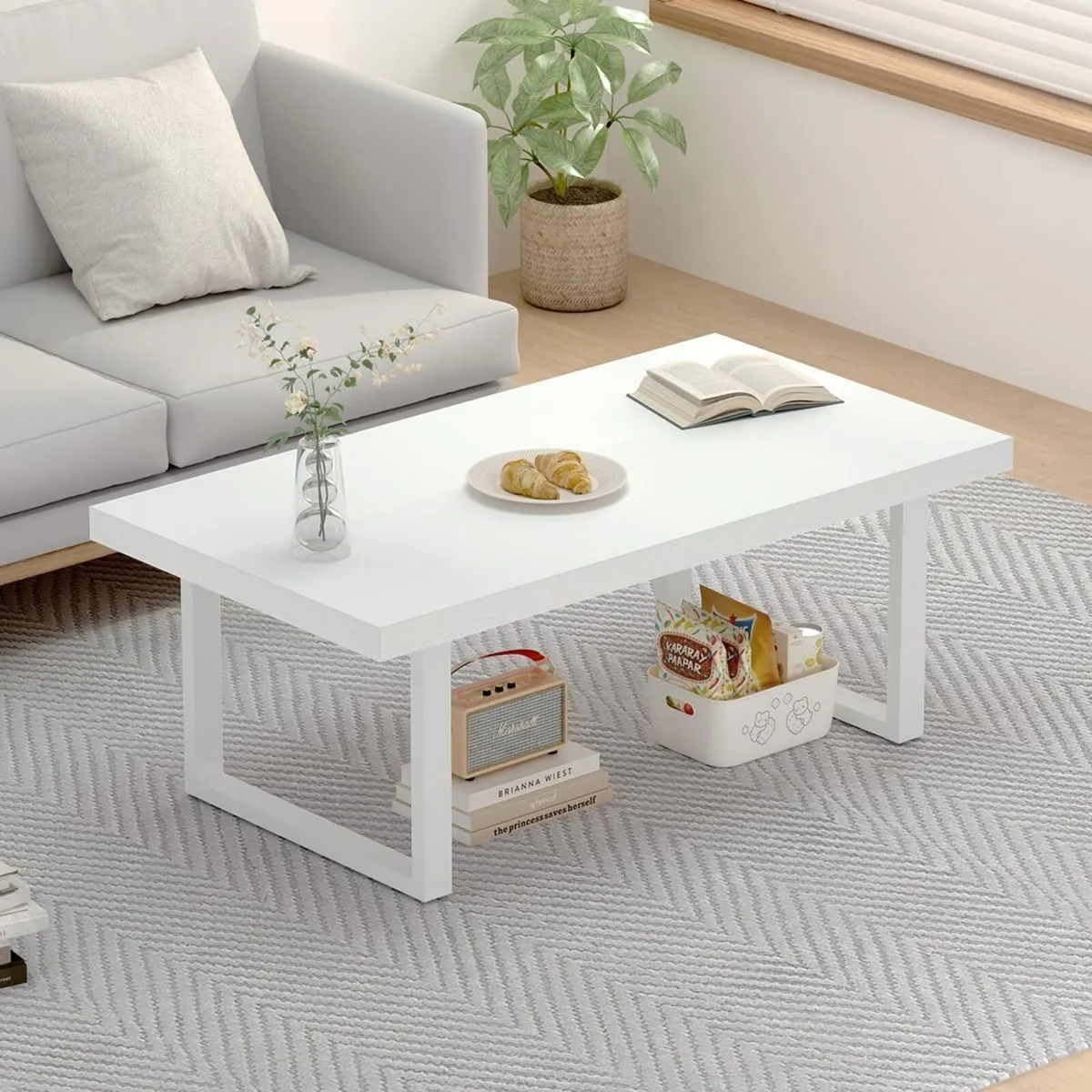 White Coffee Table Modern Minimalist Wooden - Image 3