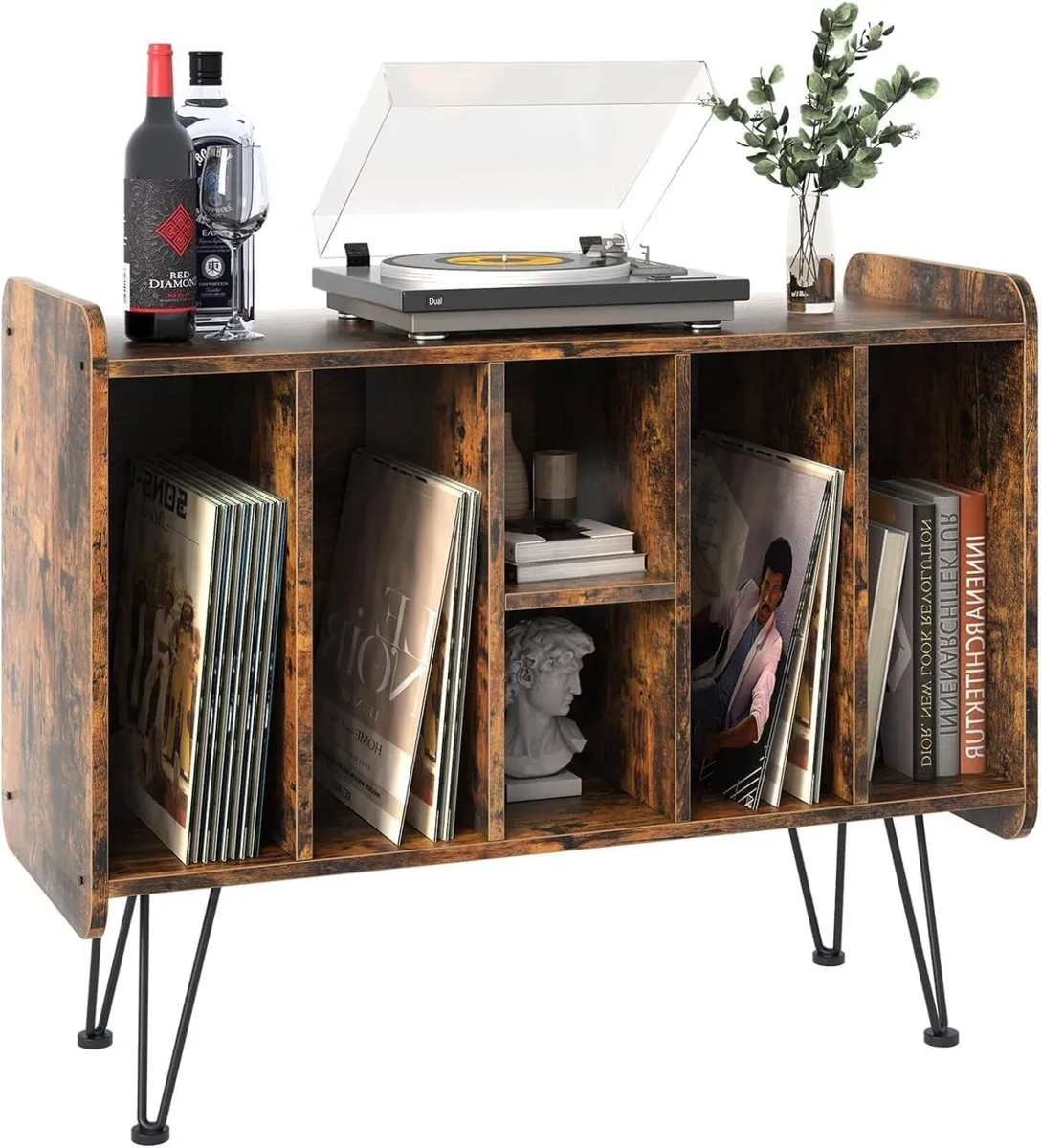 Record Player Stand 2-Tier Vinyl Storage 6 cube - Image 1