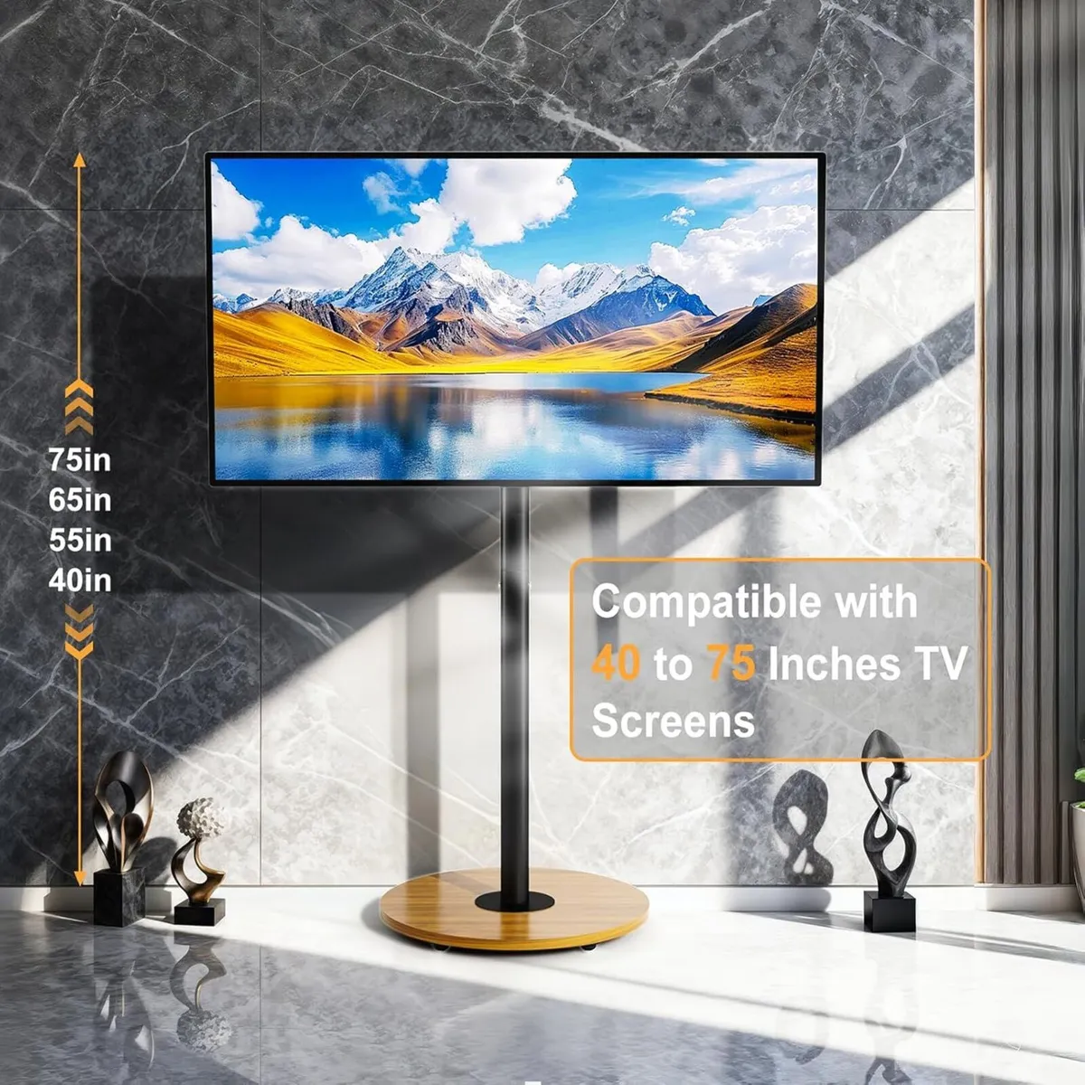 Floor TV Stand for 40-75 Inch TVs Rolling with - Image 4