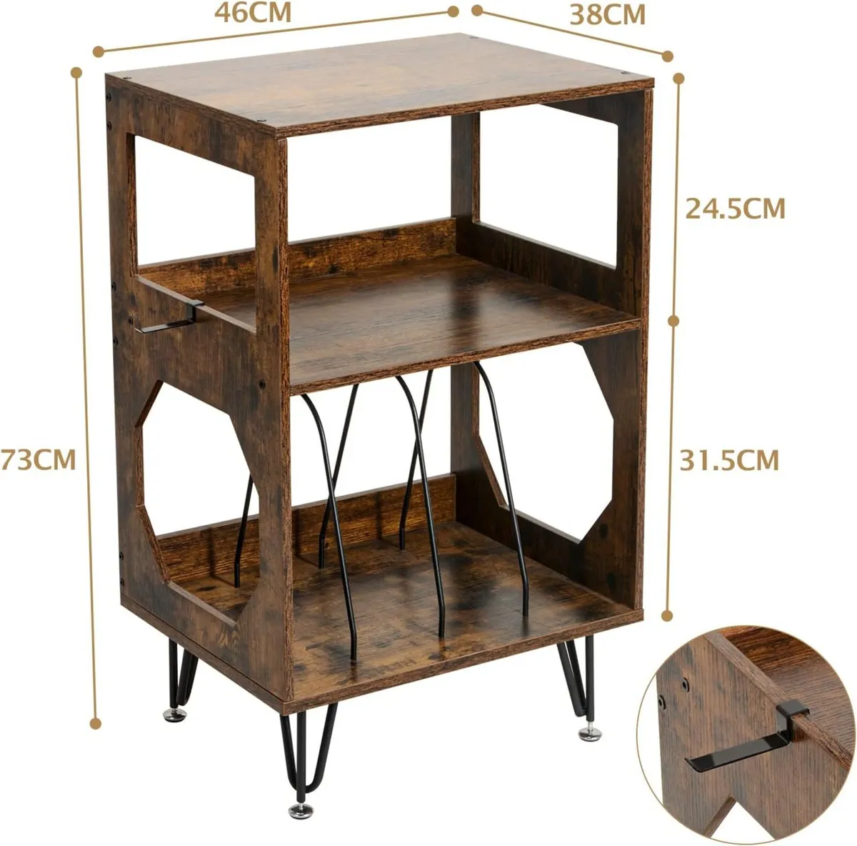 Rustic Record Player Stand End Table with Storage - Image 3