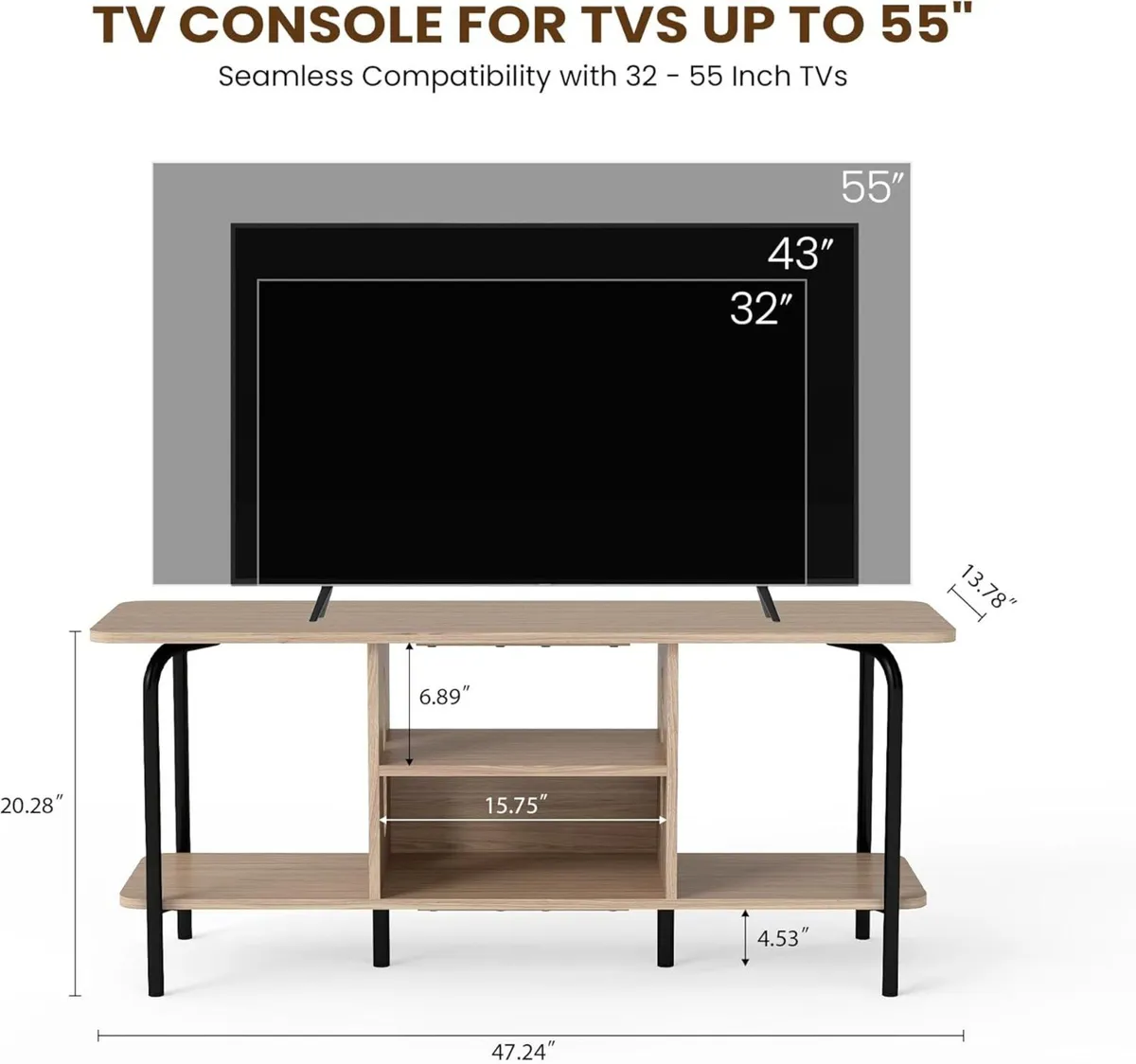 Oak TV Unit for 55 Inch 120cm Wooden Cabinets - Image 2