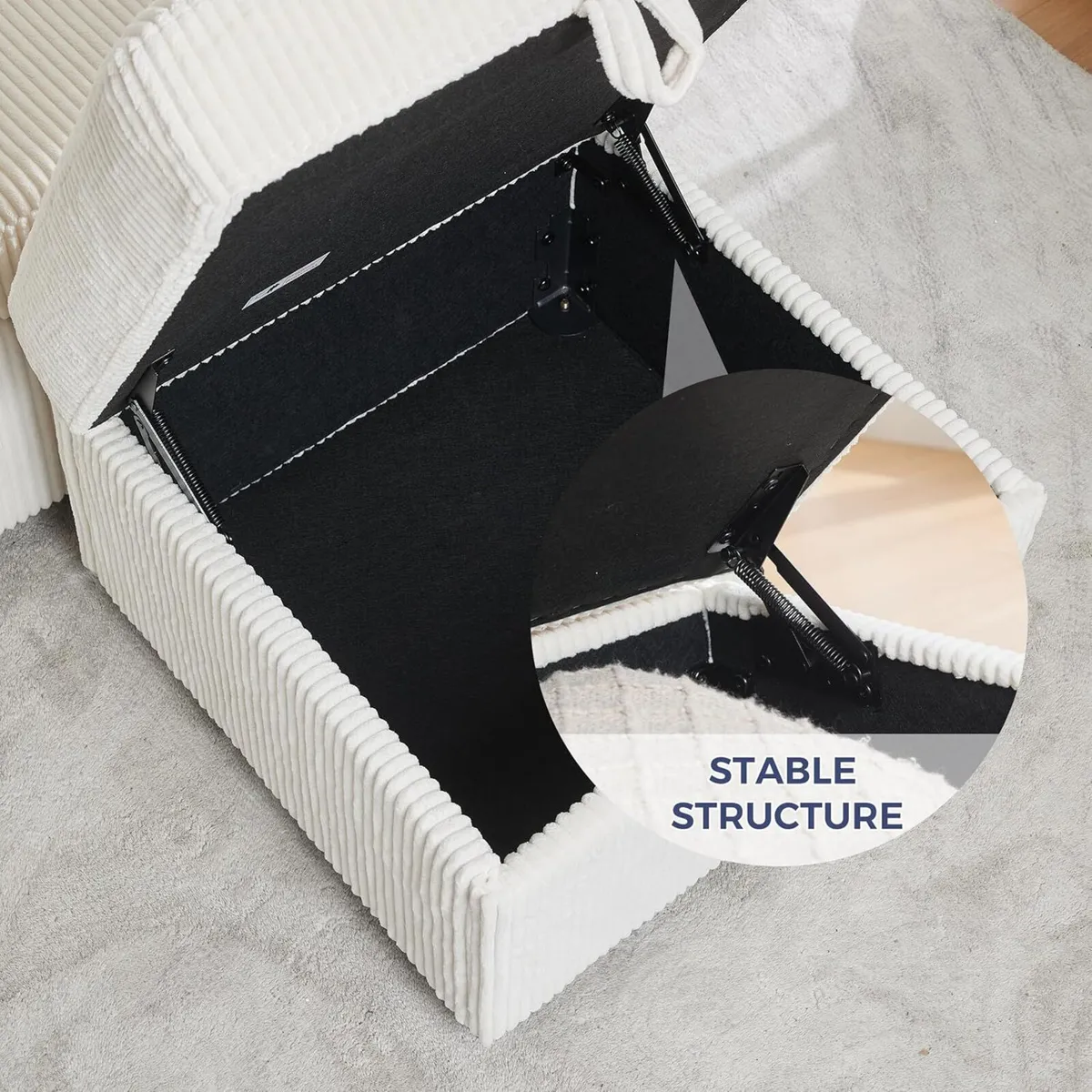 Ottoman with Storage 57CM Corduroy Footstool - Image 4