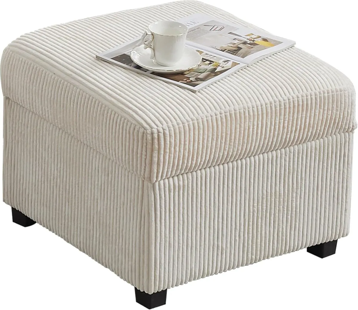 Ottoman with Storage 57CM Corduroy Footstool - Image 1