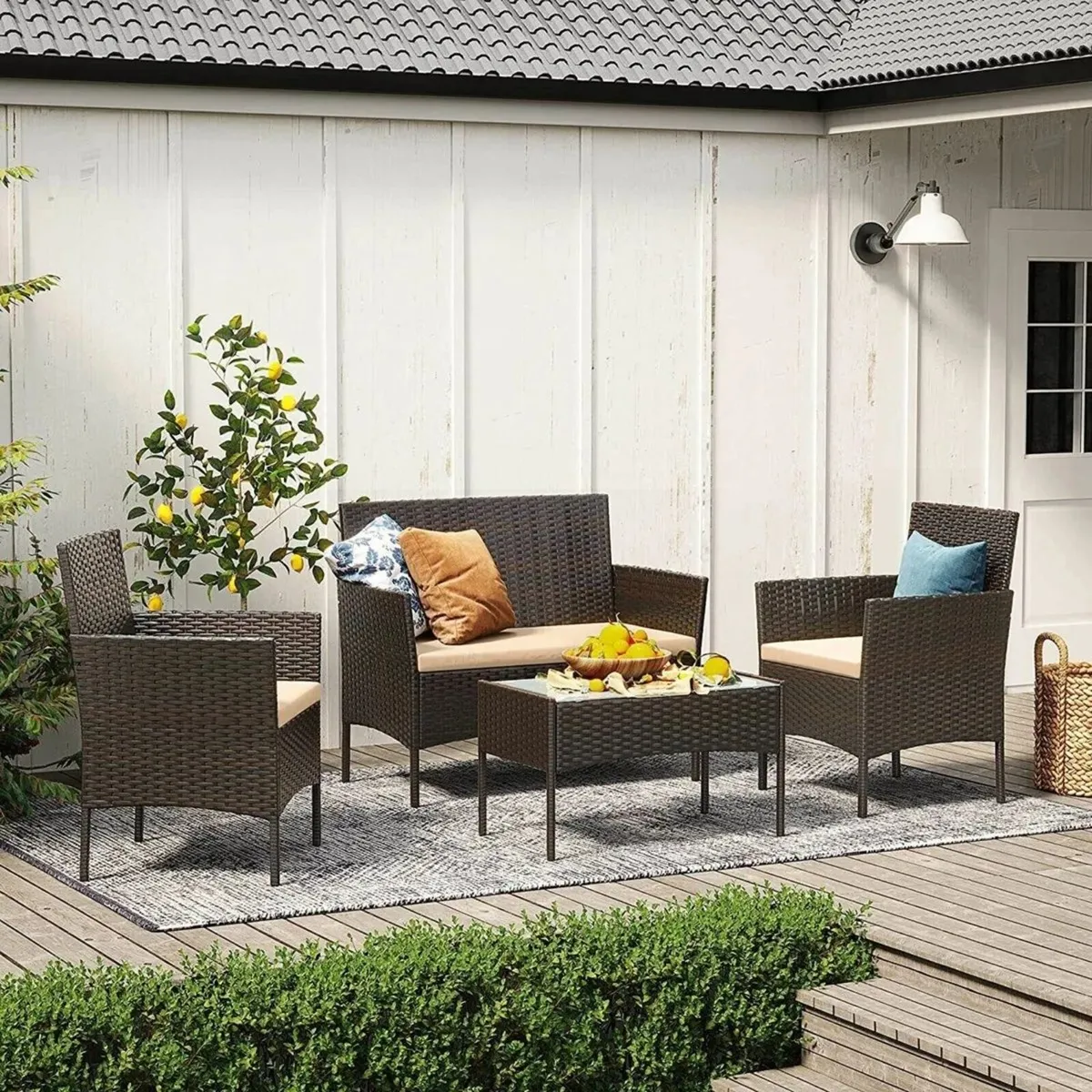 4-Piece Rattan Garden Chair Furniture Set - Image 3