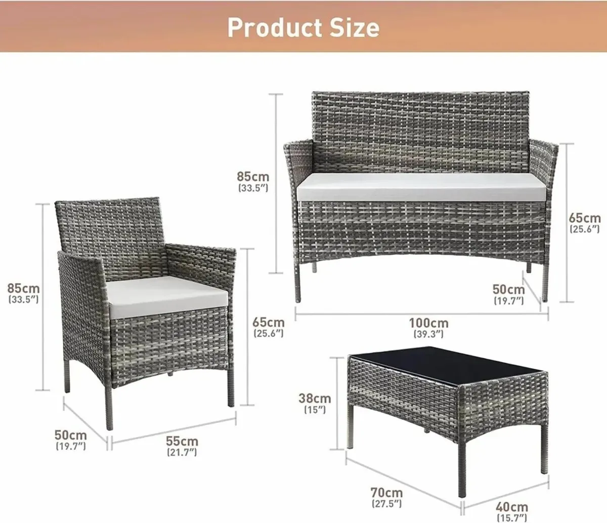 Rattan Garden Chair Furniture Set 4 Pieces - Image 2