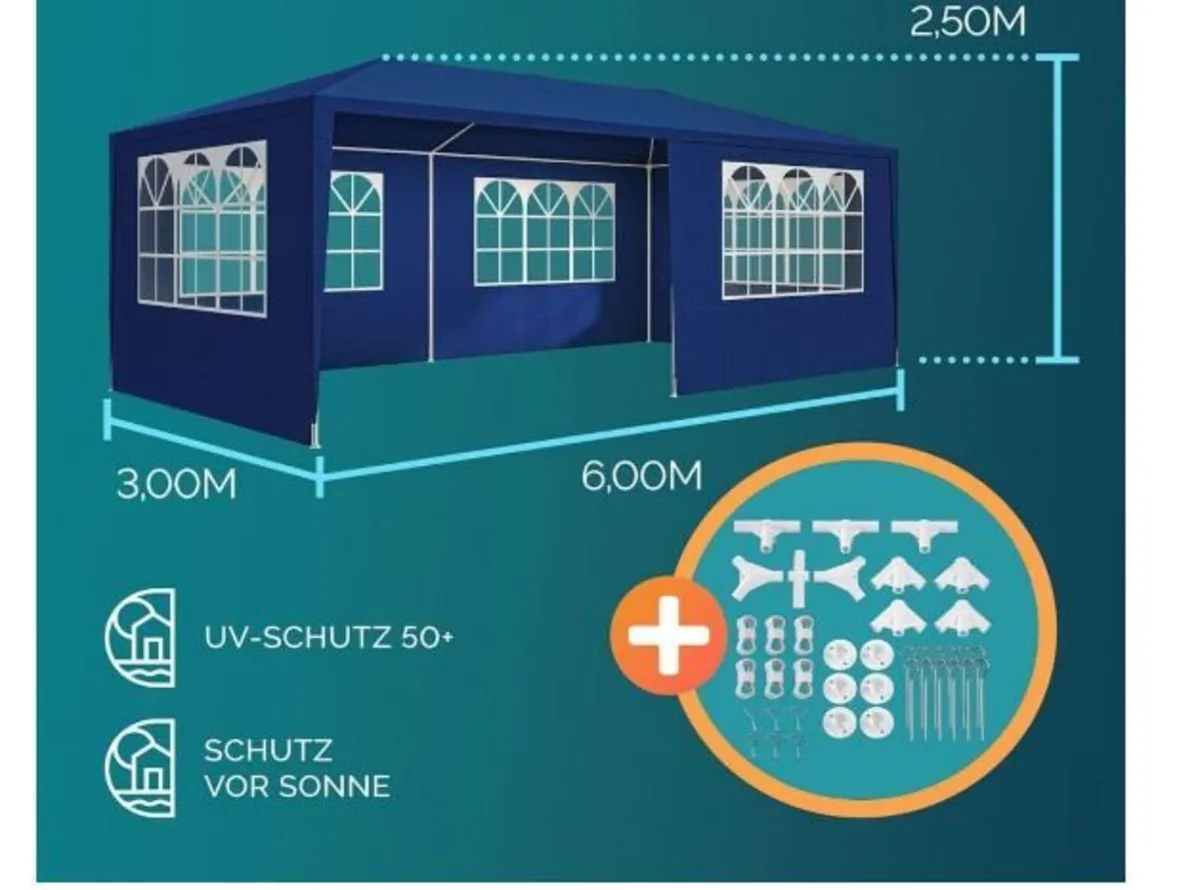 Gazebo 3 x 6 m UV Protection 18 m² Roof - Image 4