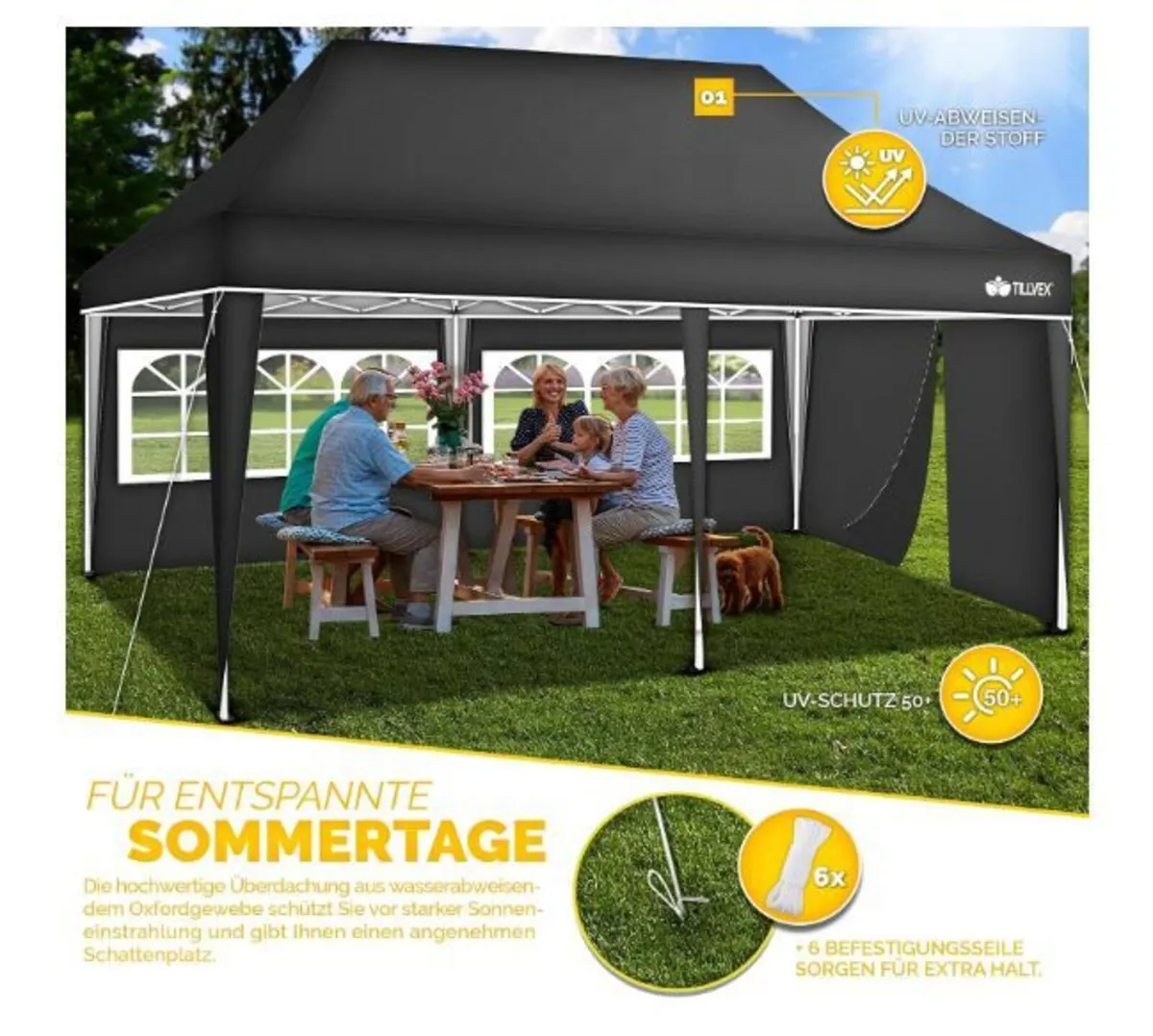 Gazebo 3 x 6 m Waterproof Pop-Up - Image 3