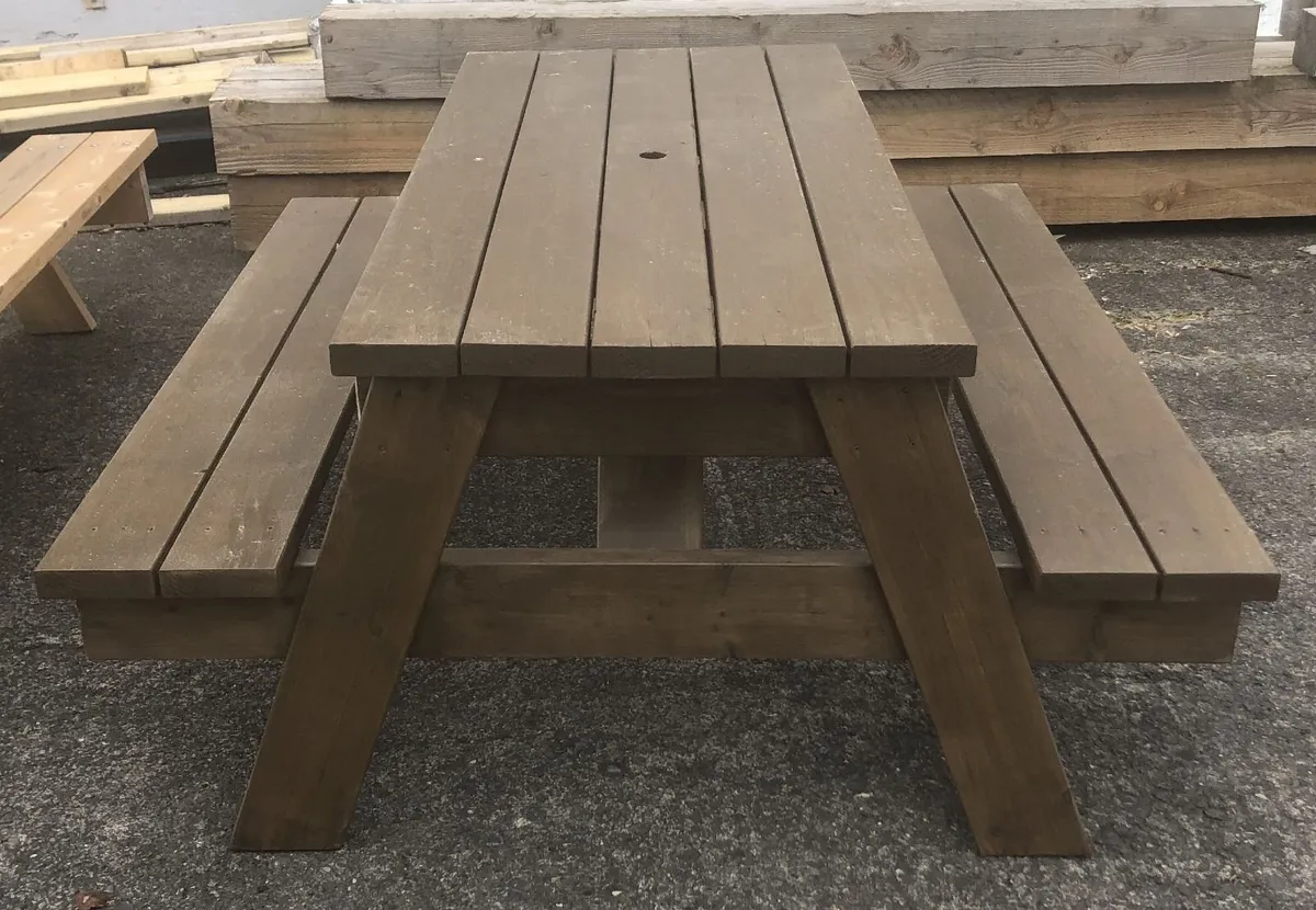Picnic Table painted chestnut brown- ex-display - Image 2