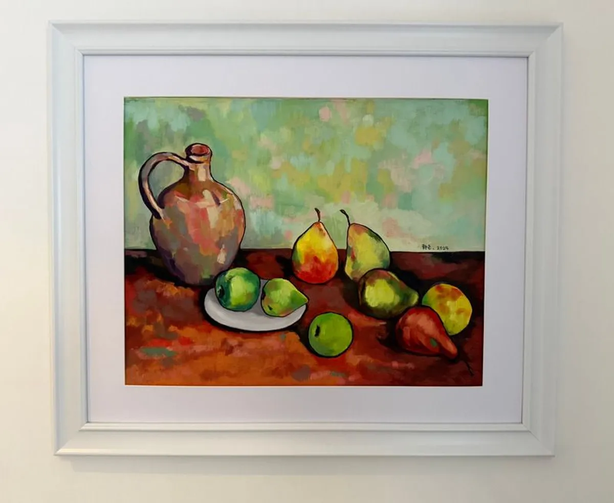 Still-life Oil painting in white frame - Image 1