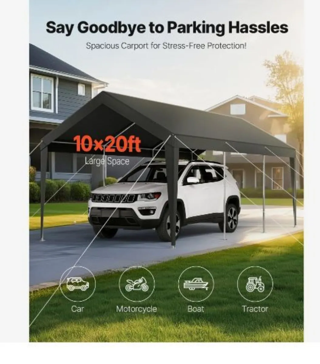 Carport, 10 x 20 FT Outdoor Car Canopy - Image 2
