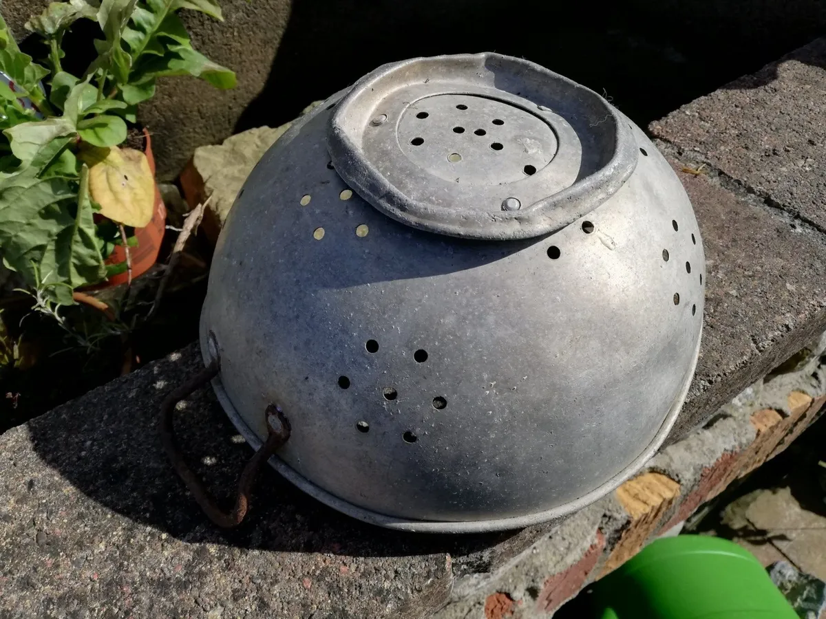 Vintage Enamel Enamelware Colander Strainer with 2 - Image 2
