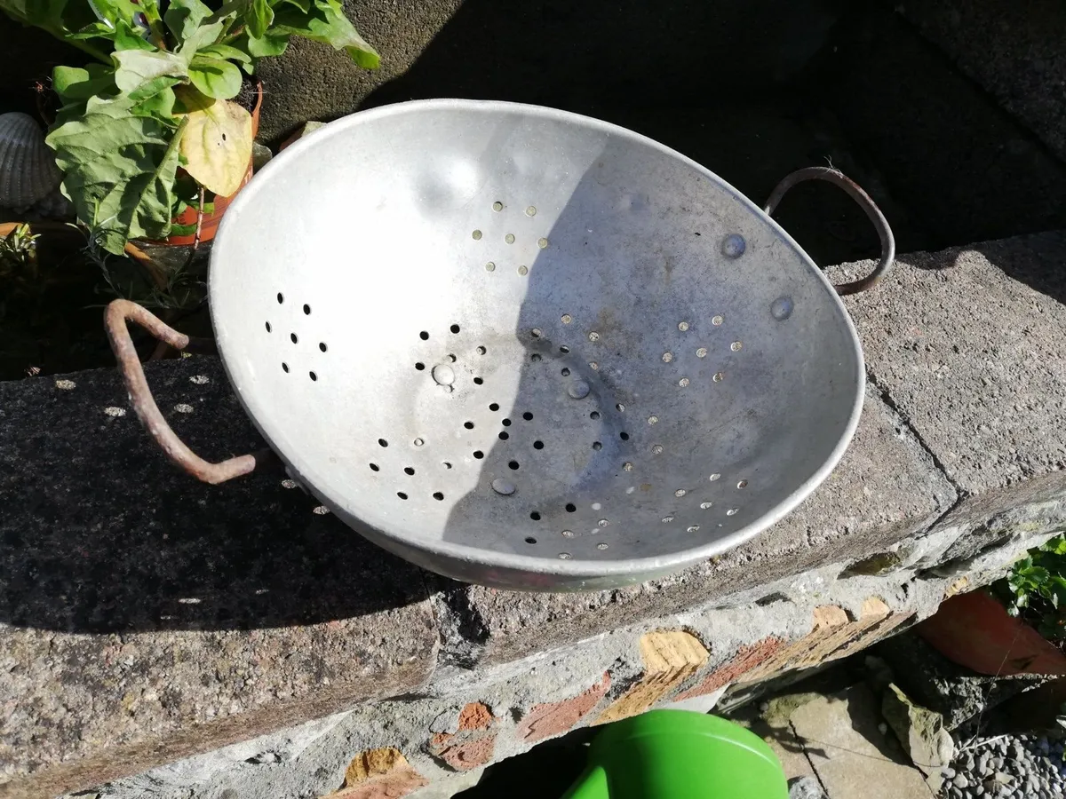 Vintage Enamel Enamelware Colander Strainer with 2 - Image 3