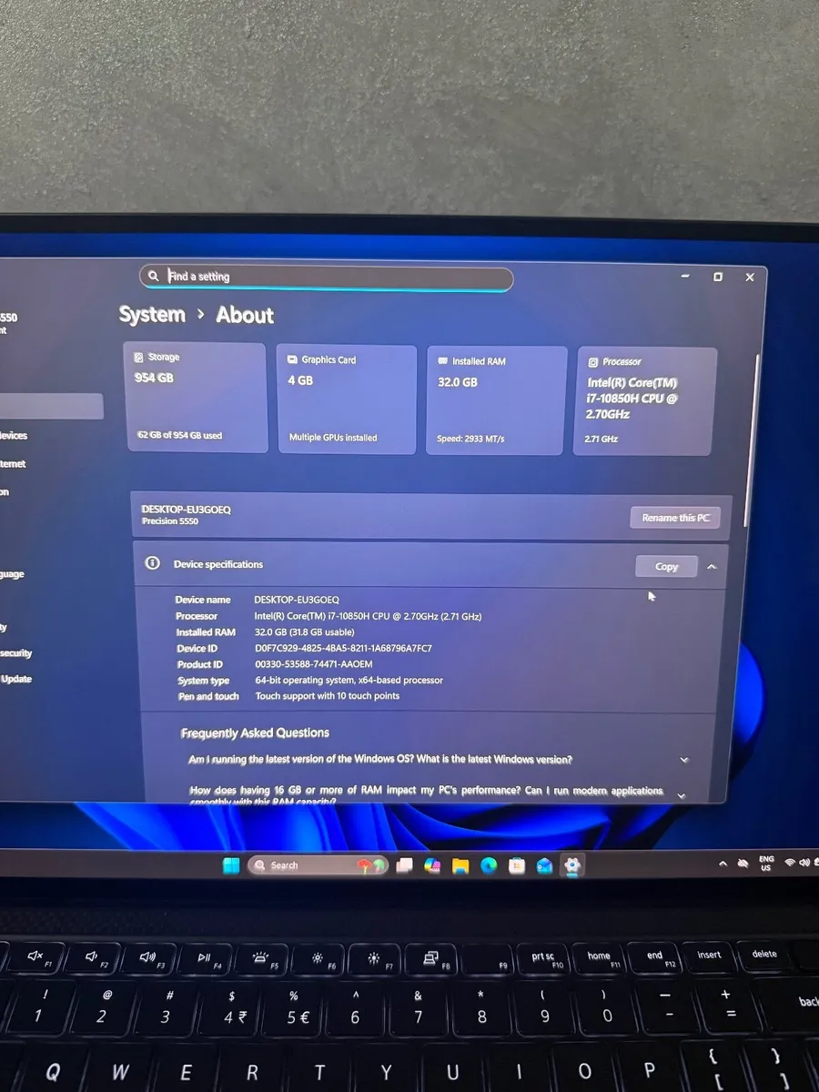 Dell Precision 5550 Laptop i7/32GB/1TBSSD/Nvidia4K - Image 3