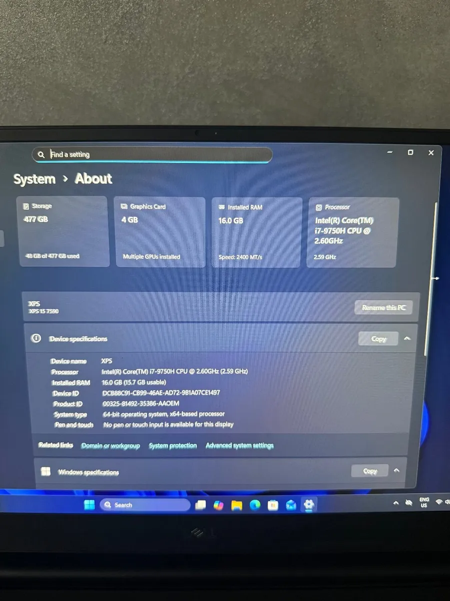 Dell XPS 15 7590 Laptop i7/16GB/512SSD/GTX1650/FHD - Image 4