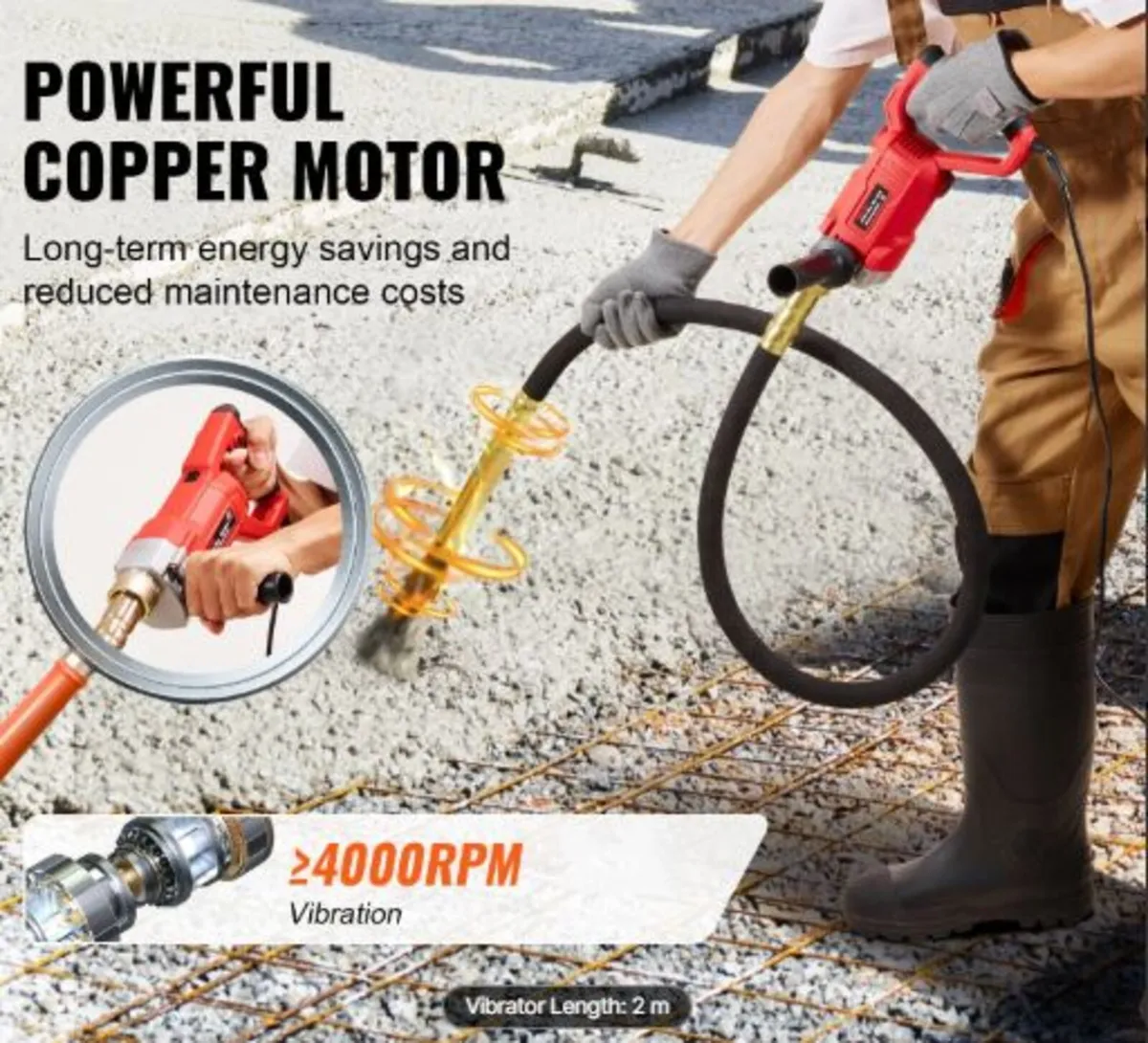 Handheld Concrete Vibrator, 960W Electric Vibrator - Image 2