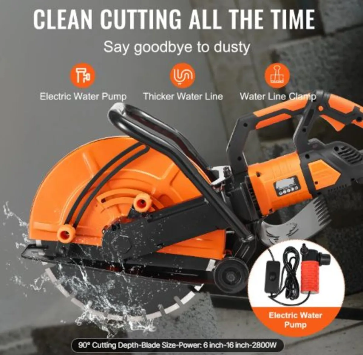 16"/40.6 cm Electric Concrete Saw Wet/Dry Saw Cut - Image 2