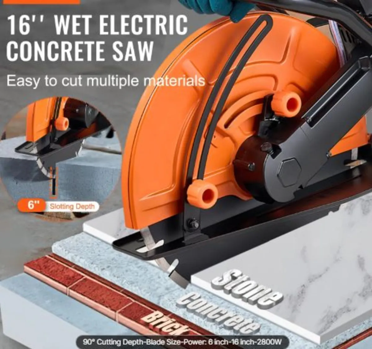 16"/40.6 cm Electric Concrete Saw Wet/Dry Saw Cut - Image 4