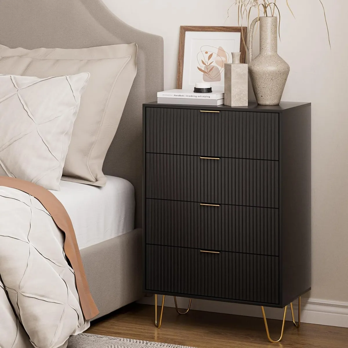 Chest of 4 Drawers for Bedroom 60x34x91cm Wood - Image 4