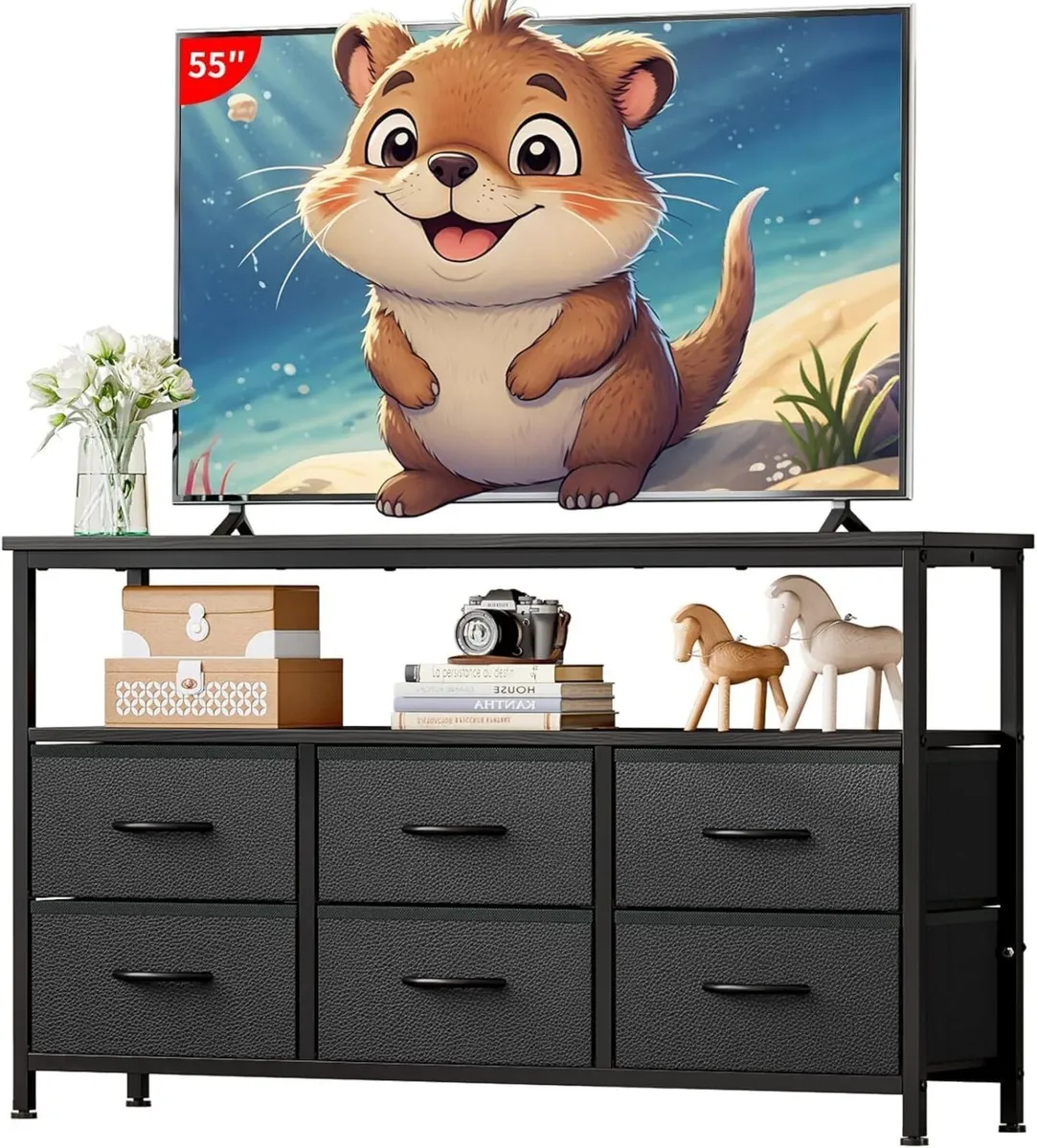 55 Inch TV Stand with Storage Drawers Shelf Unit - Image 1