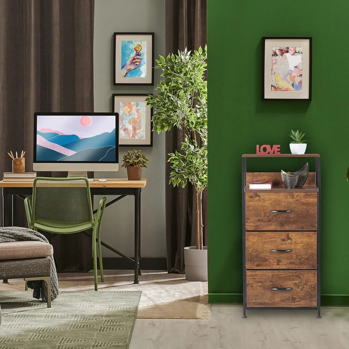 Shelf 3 Drawers 2 Shelves Vintage Look Industrial - Image 2