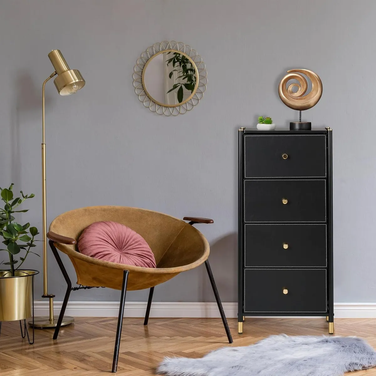 Chest HxWxD: 98.5 x 46 30 cm 4 MDF Steel Cabinet - Image 2