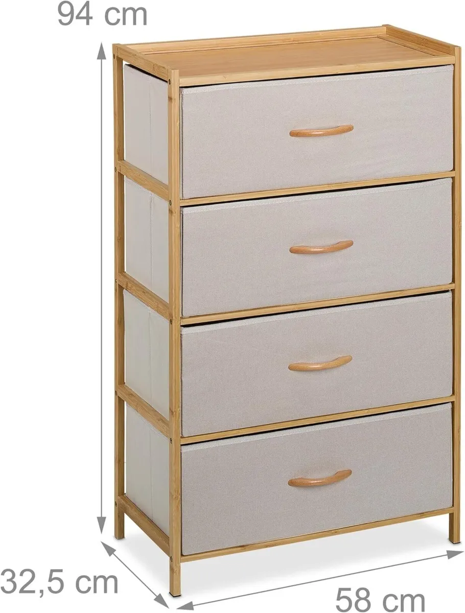 Dresser Storage Unit Bamboo 4 Fabric Drawers - Image 3