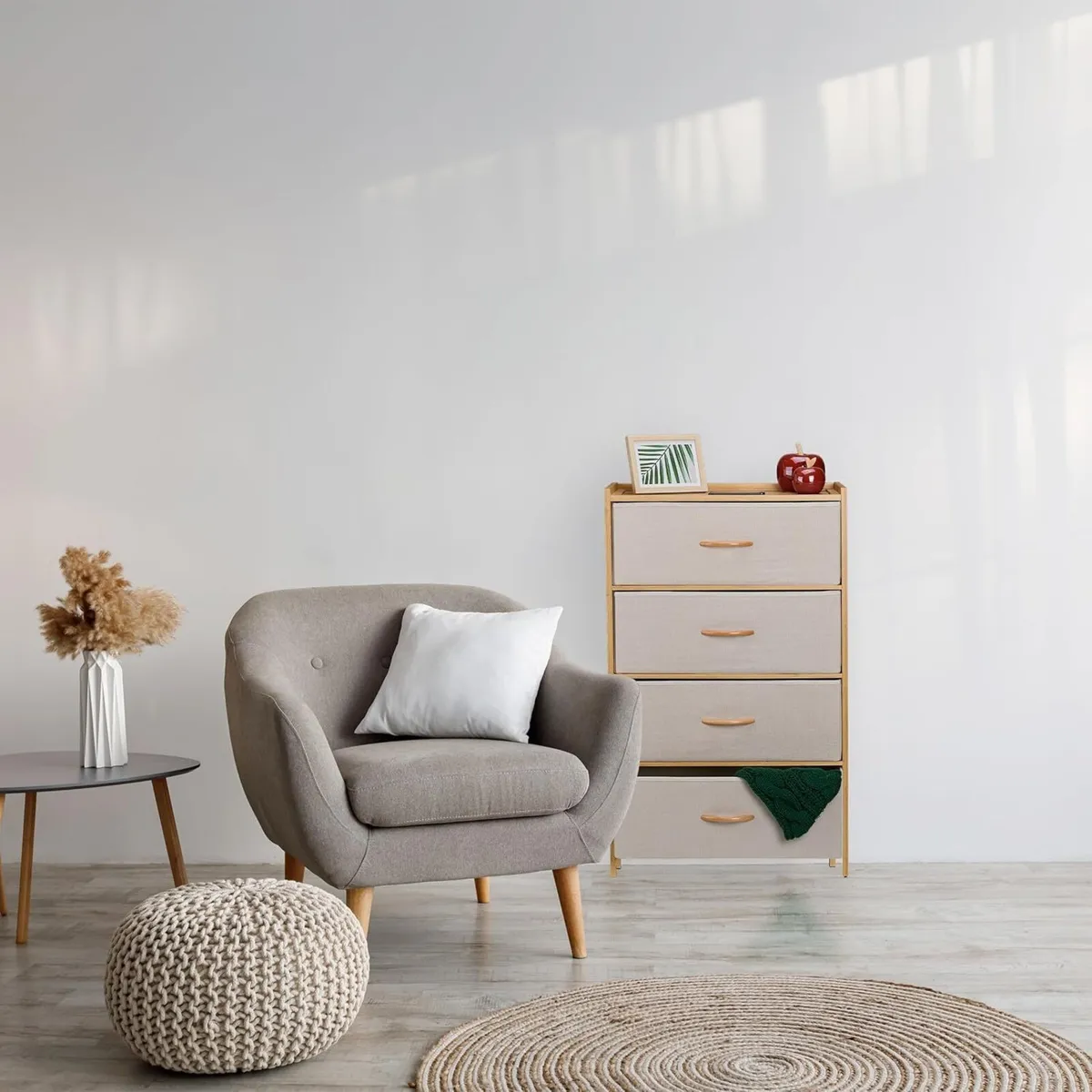 Dresser Storage Unit Bamboo 4 Fabric Drawers - Image 2