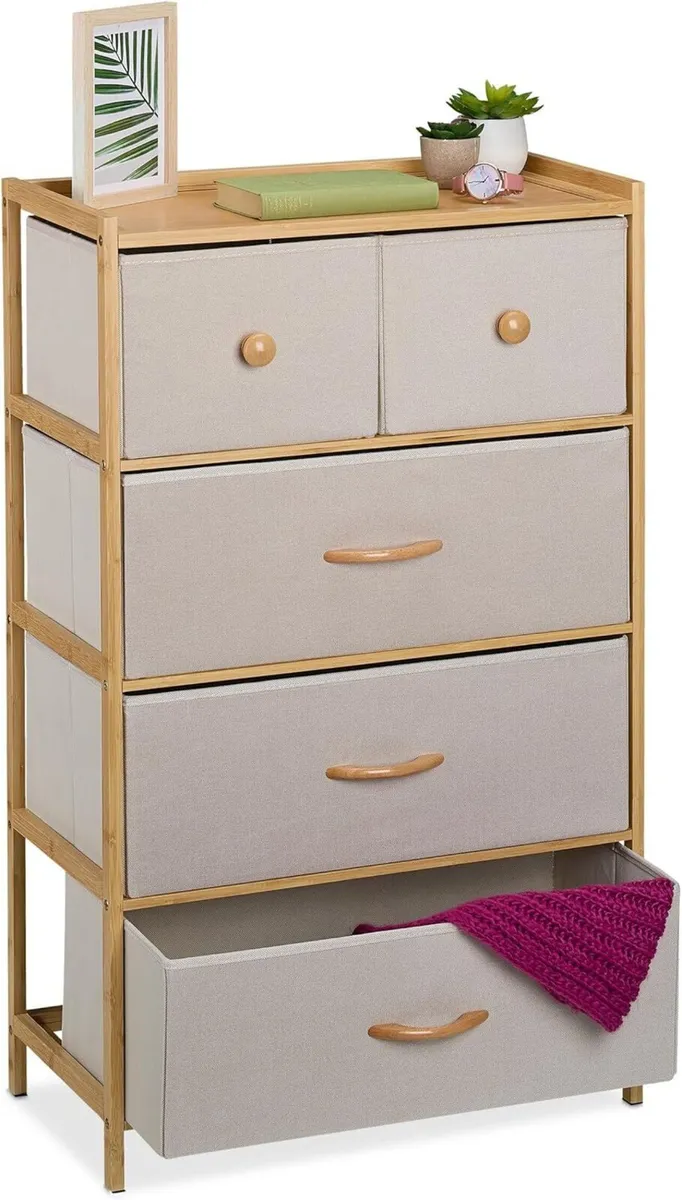 Dresser Storage Unit Bamboo 5 Fabric Drawers - Image 1