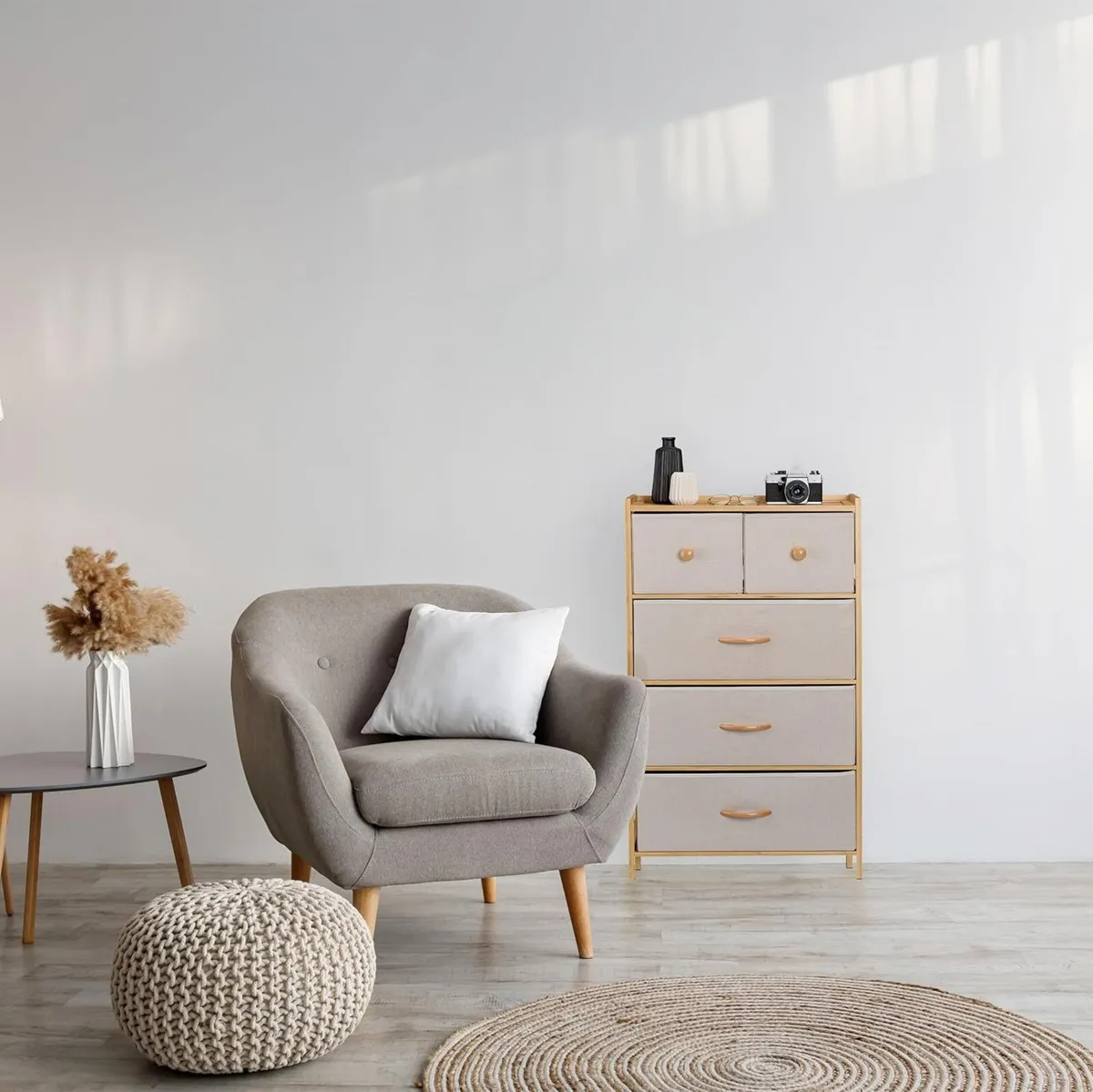 Dresser Storage Unit Bamboo 5 Fabric Drawers - Image 2