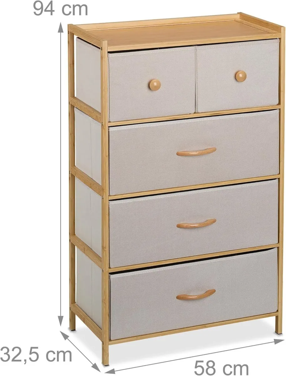 Dresser Storage Unit Bamboo 5 Fabric Drawers - Image 3