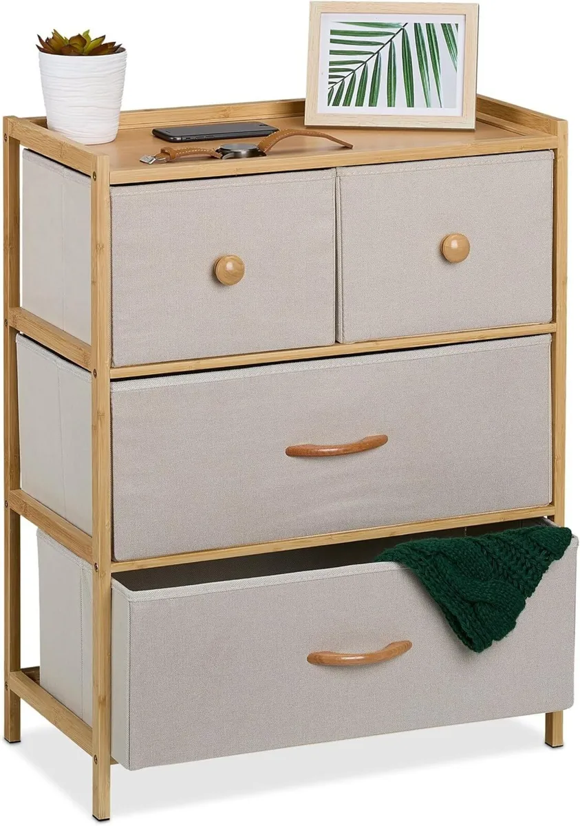 Dresser Storage Unit Bamboo 4 Fabric Drawers in 2 - Image 1
