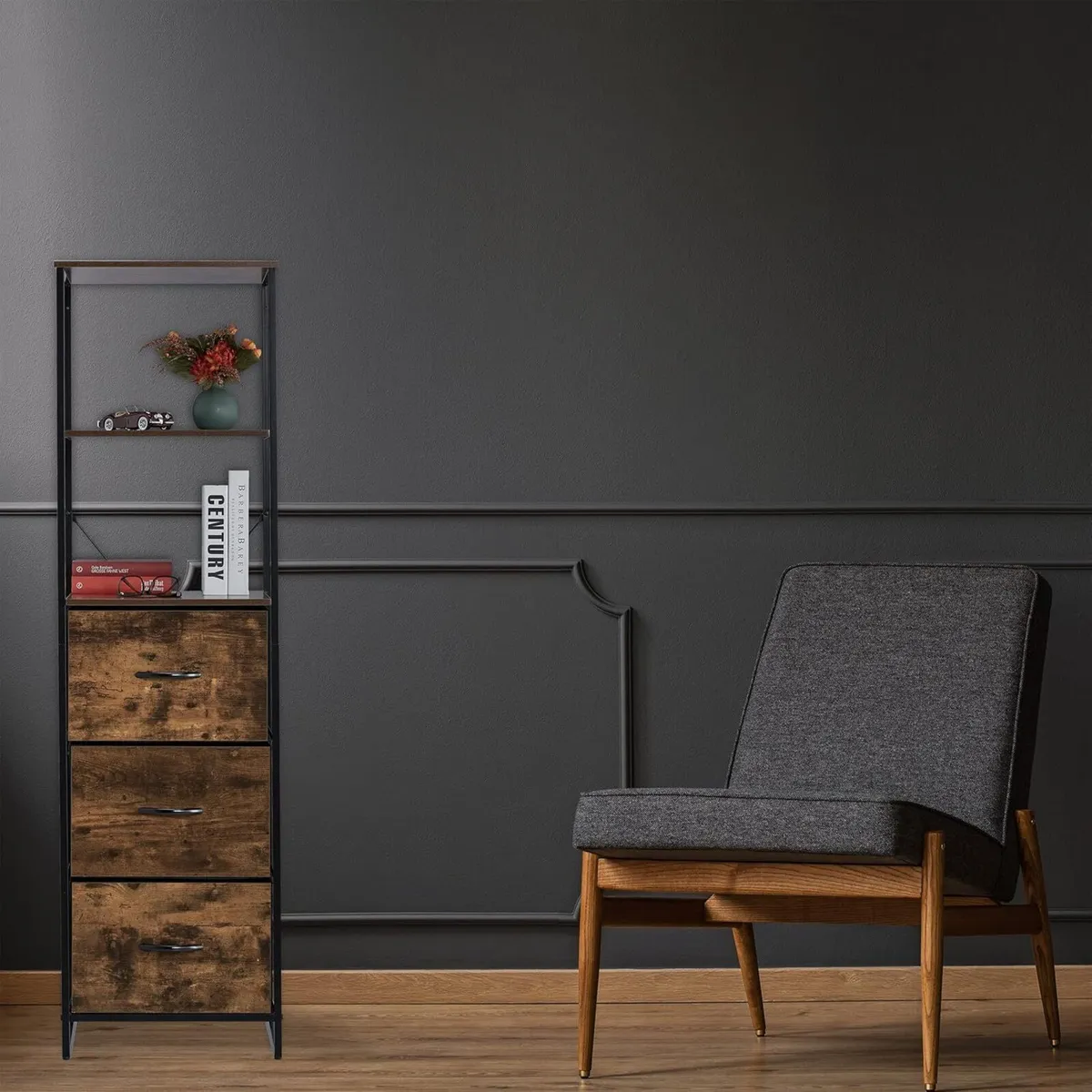 Shelf 3 Drawers Shelves Vintage Look Industrial - Image 2