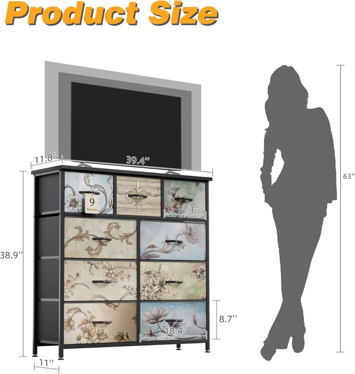 Chest of Drawers with 9 Narrow Tall Dresser for - Image 3