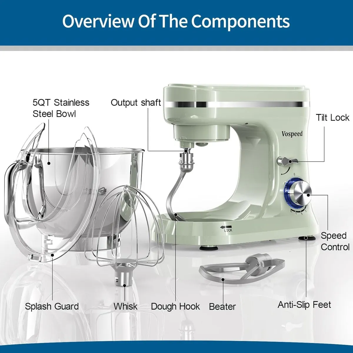 Stand Mixer 5 Quarts 8-Speed 1000W Tilt-Head Food - Image 4