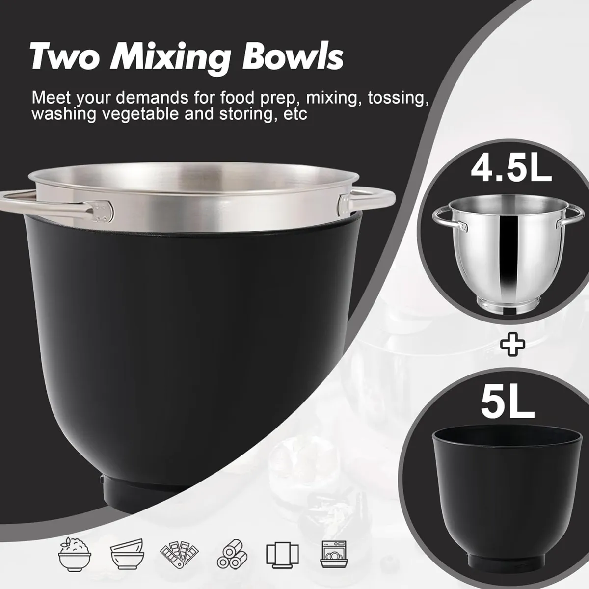Stand Mixer 4.5L+5L Two Bowls Food for Baking 10 - Image 4